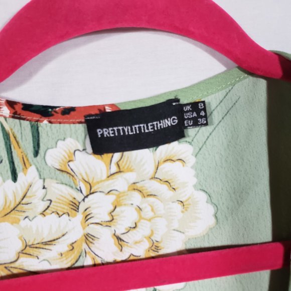 Pretty Little Thing Women's size 4 Green Floral Short Dress - Gently Used - Picture 3 of 4